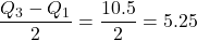 \dfrac{Q_3-Q_1}{2}=\dfrac{10.5}{2}=5.25