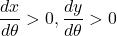 \dfrac{dx}{d\theta}>0, \dfrac{dy}{d\theta}>0