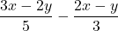 \dfrac{3x-2y}{5}-\dfrac{2x-y}{3}